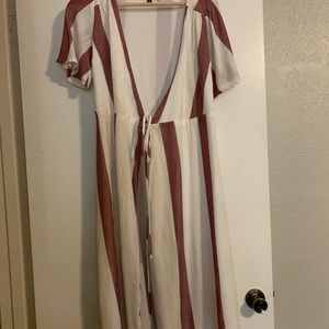 NWT lulu’s red and white striped midi wrap dress